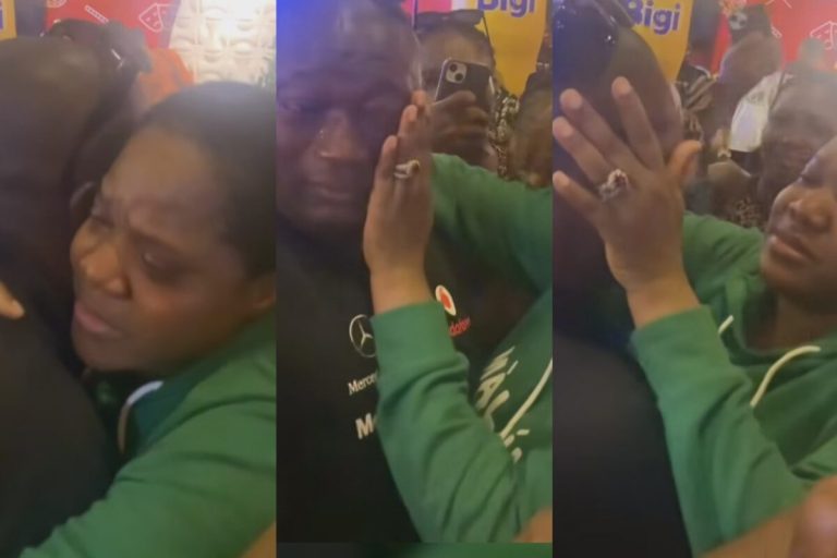 Emotional moment man sheds hot tears as he meets his favorite, Toyin Abraham, deeply hugs her (Video)