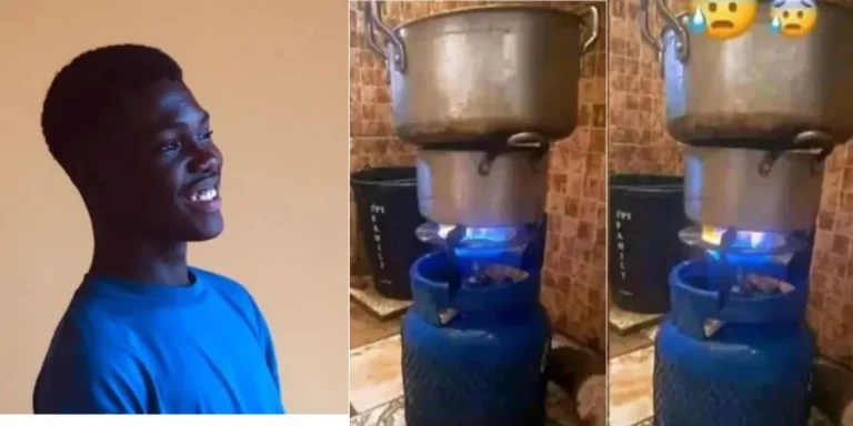 ““Nigerian’s are smart people” – Reactions as man shows unique way he uses to boil water and warm soup with one gas cylinder (Video)