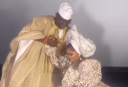 A teary Mercy Aigbe goes on her knees to thank her husband for support, fans drag her (Video)
