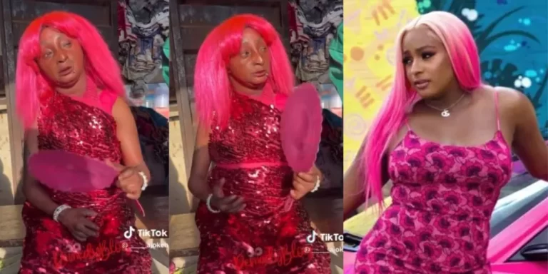 “DJ Cuppy come and carry your twins” – Netizens laugh hard as Aunty Ramota steps out with pink hair (Video)