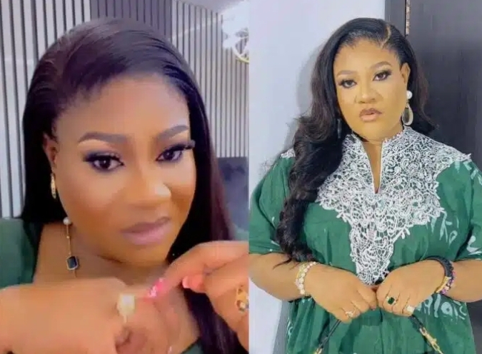 “I love wearing rings on this finger and that shouldn’t be your business” – Nkechi Blessing breaks silence on ‘engagement’ to lover, Xxssive