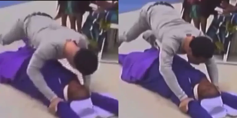 “What has my eyes just seen, what’s religion turning into” — Reactions as Pastor Odumeje does deliverance on reverend sister (Video)