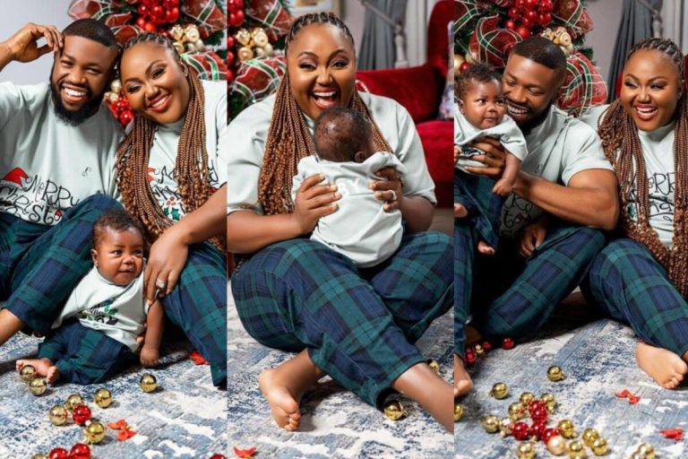 Stan Nze and wife, Blessing Obasi celebrate first Christmas as parents (Photos)