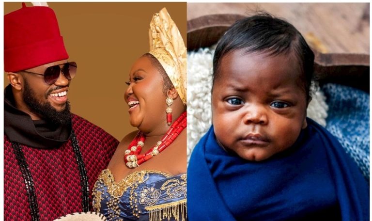 Stan Nze and wife, share first photos of their child