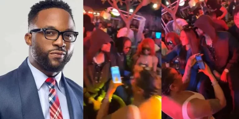 Video trends as Iyanya chases a lady away for sitting on his leg to take picture with Kizz Daniel at a nightclub (Watch)
