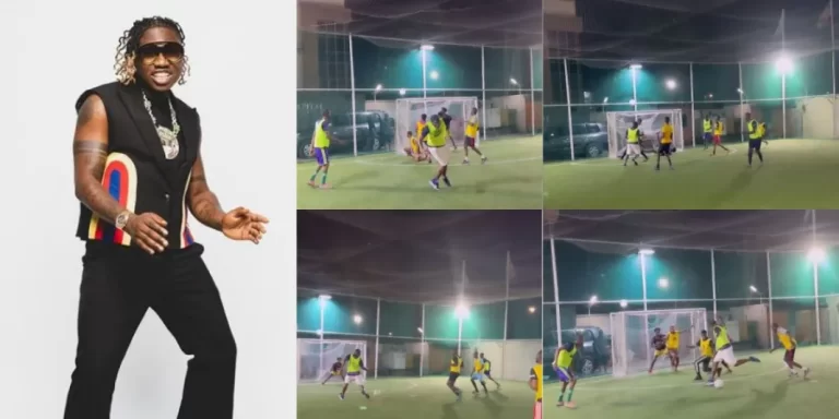 “He’s suppose to be a footballer” – Zlatan Ibile flaunts amazing football skills, dribbles and scores lot of goals on the field (Video)