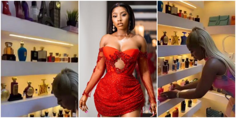 Mercy Eke stirs reaction as she flaunts her collection of perfumes worth millions of naira (Video)