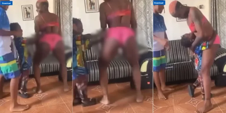 “This is not motherly” – Video trends as mother dances half naked in front of her two kids (Watch)