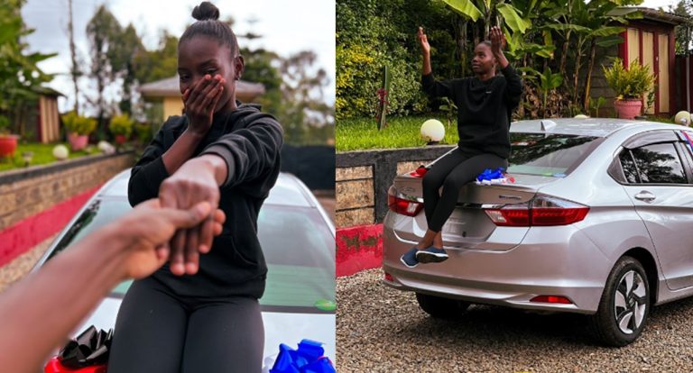 Young lady who cooks for husband daily celebrates as he buys her a car