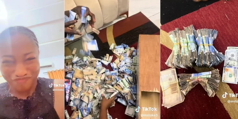 “I need this strength for 2024” – Lady breaks piggy bank after 10 months, counts wads of Naira notes (Video)