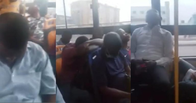 Trending video of Lagosians sleeping deeply on a public bus while heading to work (video)