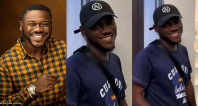 ”Does the guy in this video look like me? YES or NO, please tell me” – Deyemi Okanlawon reacts as Bimbo Adeboye discovers his lookalike on movie set (Video)