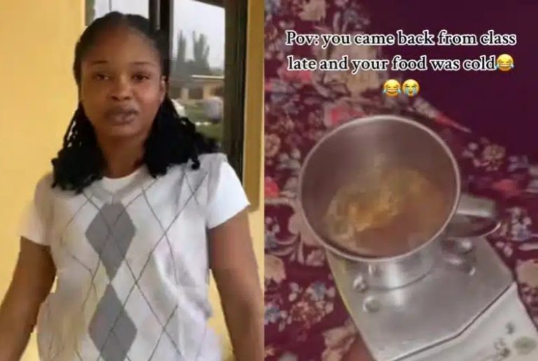 Nigerian student breaks the internet as she uses a hot iron to warm soup (Video)