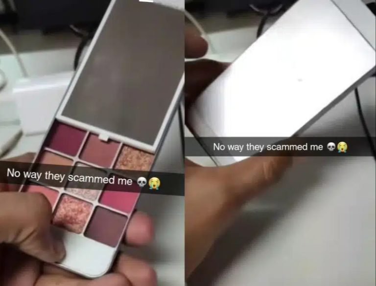 “iPhone 19 pro max” – Nigerian man falls victim to scam, buys fake iPhone 6 filled with makeup kits (Watch)