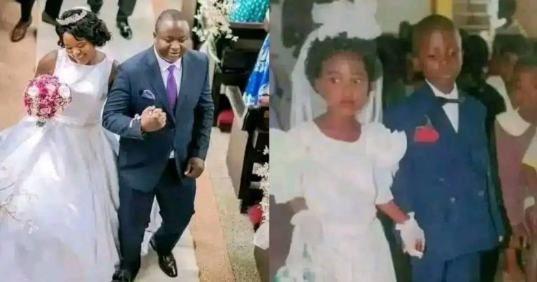 “We started out as flower boy and girl, now we have become Husband and Wife after many years” – Man weds childhood crush