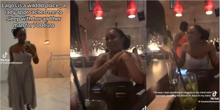 “This is wild” – Video as wife approached lady at a restaurant to sleep with her and her man for N700K in Lagos (Watch)