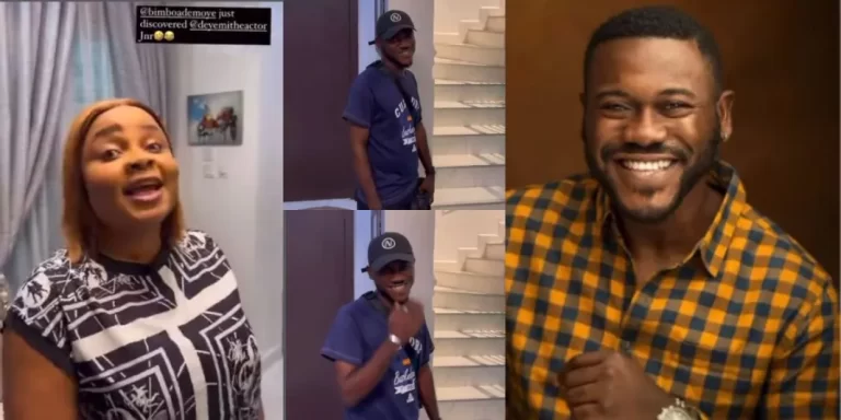 Actress Bimbo Ademoye and others in awe as they found Deyemi Okanlawon look-alike on a movie set (Watch)