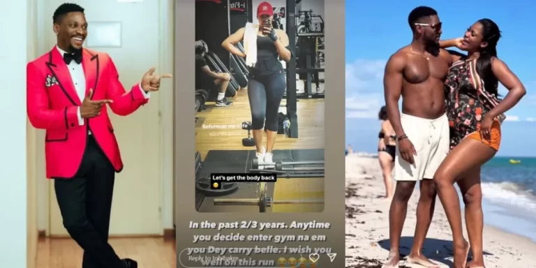 ”Anytime you decide to enter gym is when you always get pregnant” – Actor Tobi Bakre tells wife as she hits the gym