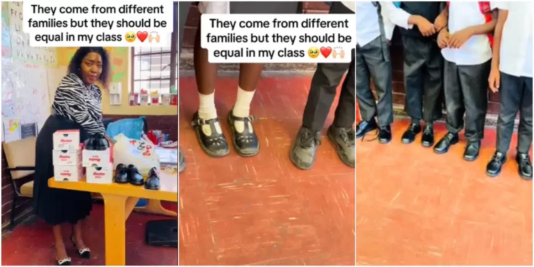 “Want everyone to be equal” – Teacher melts hearts as she buys shoes for all pupils in her class