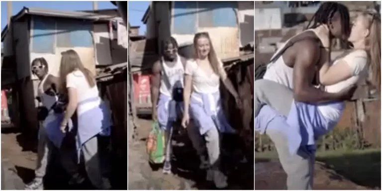 Video of 24-year-old Oyinbo lady who abandoned luxurious life abroad to live with poor African man stuns many