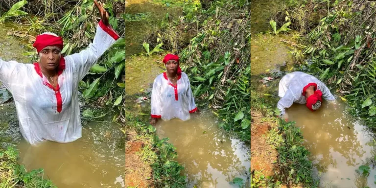 “After church we go shrine” – Blessing Okoro visits mystical river to fortify herself for the New Year