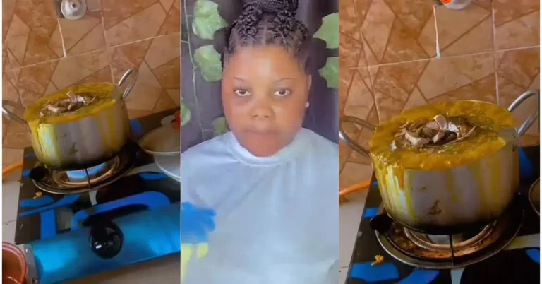 “See rubbish wey you cook” – Angry lady tells brother’s girlfriend, sends her home after seeing her pot of soup (Video)