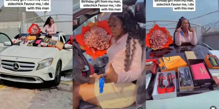 “Side chick favour me” – Beautiful side chick gets Mercedes-Benz, money bouquet, other gifts on New Year’s Eve