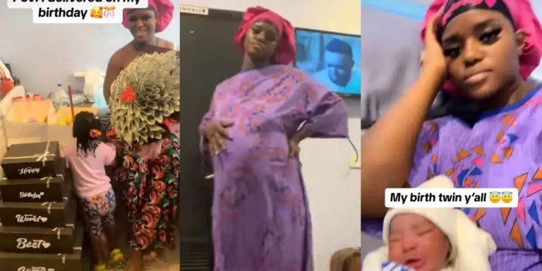 Nigerian woman celebrates birthday, welcomes new baby on the same day (Video)