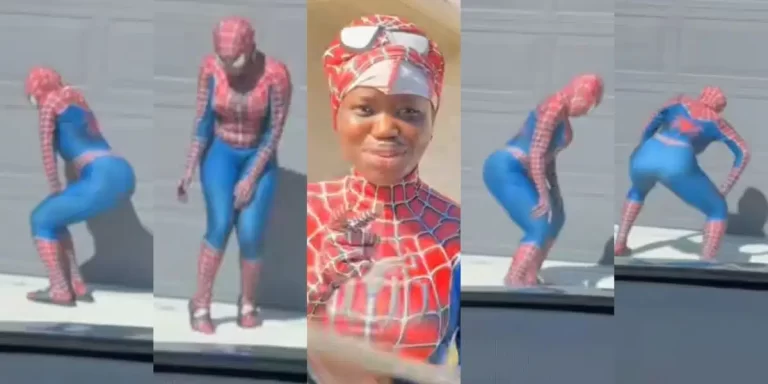 “This spider woman get nyansh” – Lady causes stir as she twerks, showcases impressive dance moves in Spider -Man suit