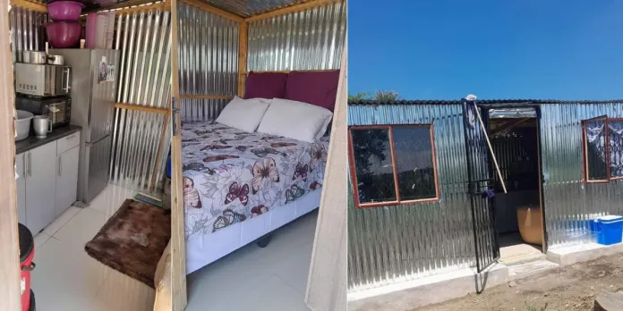 “Na sun go smite you by day, heat go be surplus” – Lady reacts as man brags over his modest house made from Aluminum zinc roofing sheets (Video)