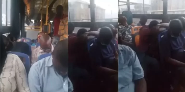 “God bless all the hardworking men in the world” – Trending video of Lagosians sleeping so hard inside BRT as they head to work sparks reactions (Watch)