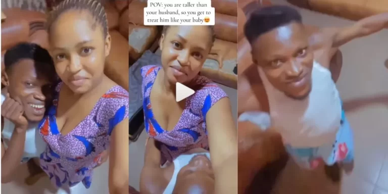 “What’s dangling in under the boxer” – Trending video of couple with noticeable height difference stirs reactions online (Video)