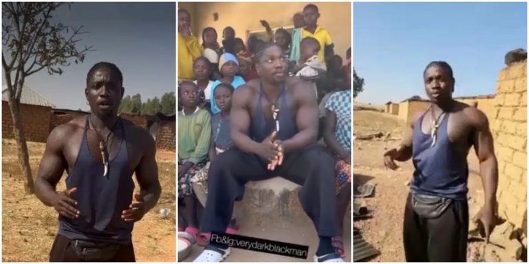 VeryDarkman melts hearts as he visits village in Jos where people were k!lled, burned and chased out of their towns (Video)