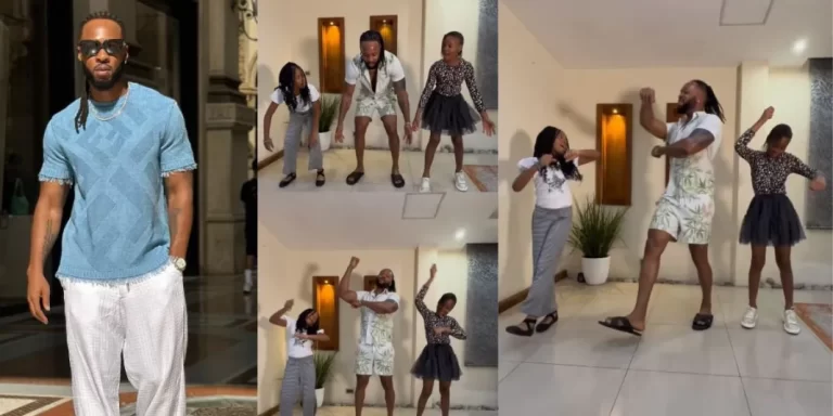 “This is so adorable” – Video as singer Flavour and his daughters jump on hit song Big Baller challenge (Watch)