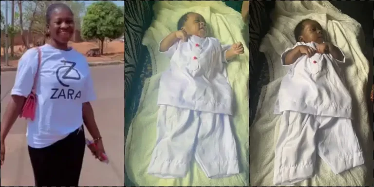 Lady shares oversized baby outfit tailor sew for her nephew’s dedication