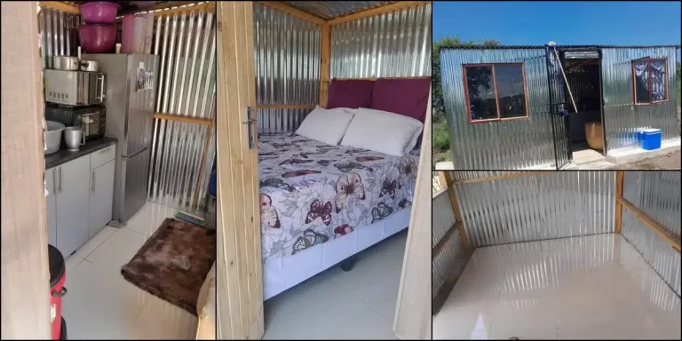 “Life no hard, na you wan build mansion” – Man says as he builds modest zinc house (Video)