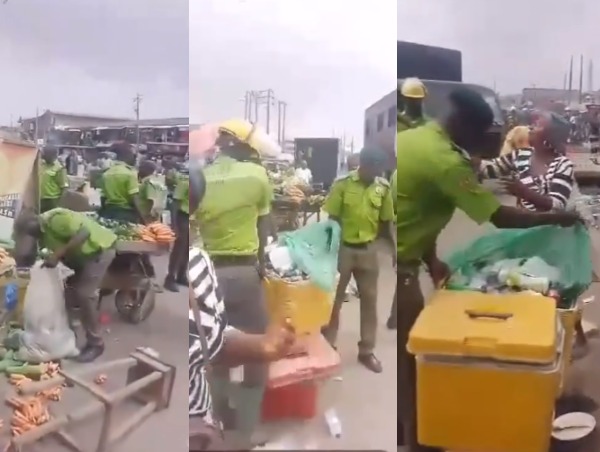 Traders plead for mercy as Lagos state government seize their goods displayed along the highway (video)