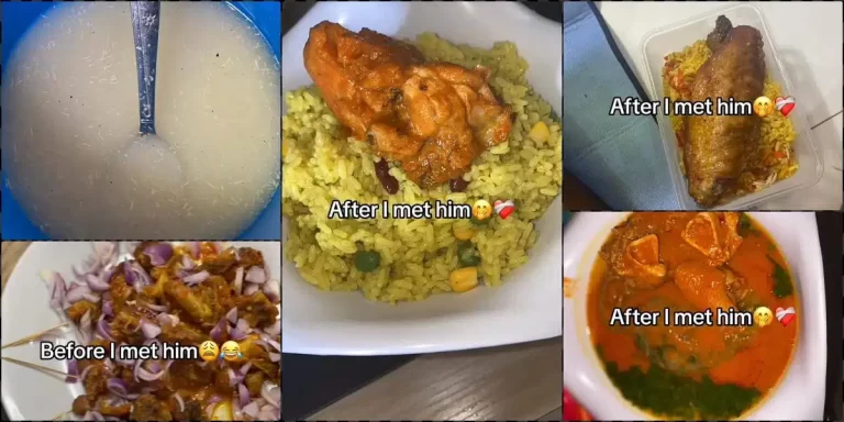 ”From drinking garri to eating fried rice” – Lady shares improvement in her food after meeting boyfriend (Video)