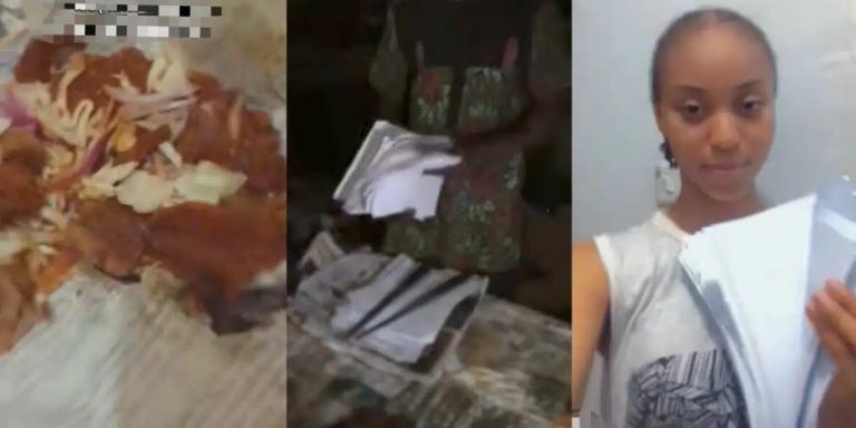 “The suya is plenty” – Lady takes her canceled project papers to Suya seller to get spiced meat in return