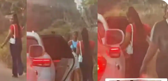 “We don’t want to hear Justice for Precious” – Social media users react to lady entering stranger’s Benz as he woos her on the road (Video)