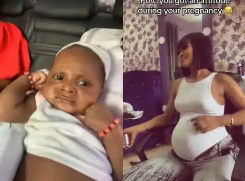 “Na ancestors we dey born” – Nigerian mom admits to pregnancy attitude, baby takes after her