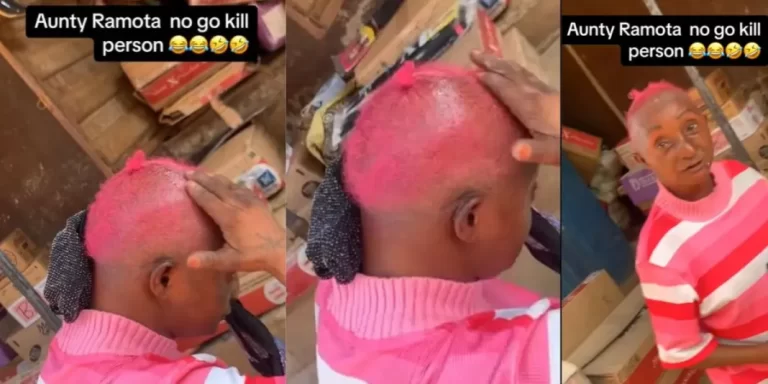 “Ready for Valentine” – Aunty Ramota stirs reaction as she dyes her hair pink ahead of Valentine’s Day (Video)