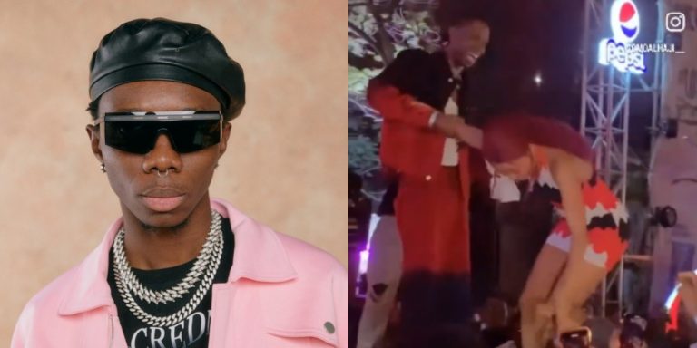 “Why musicians dey collect people babes” – Reactions trail moment Blaqbonez brings female fan on stage to dance