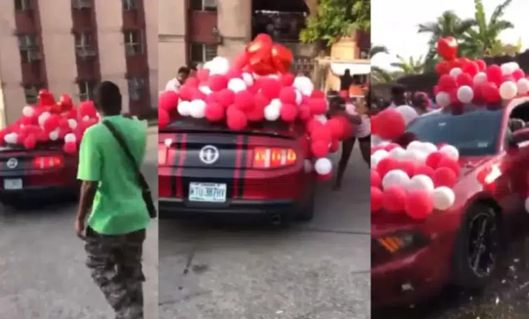 “God when” – Reaction trail moment man gifts his UNILAG babe a Mustang