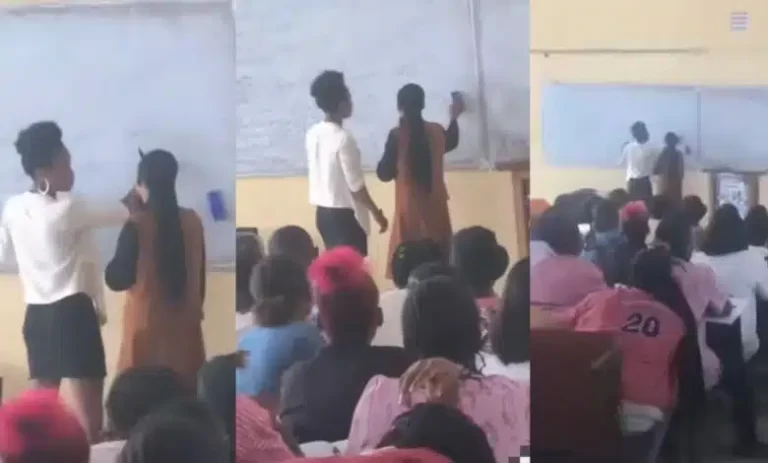 Video trends online as female fresher is spotted correcting her female lecturer in class (Watch)