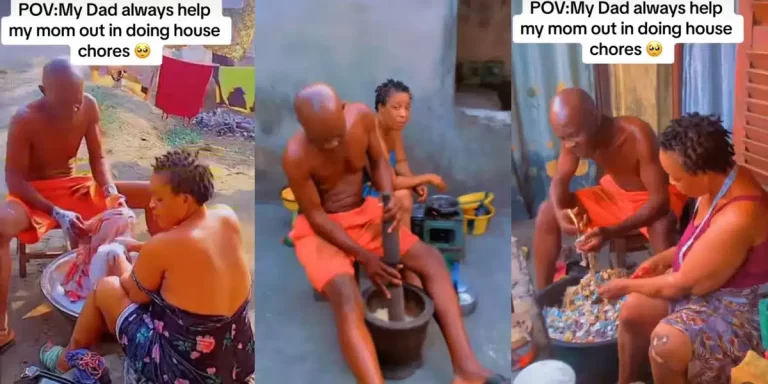 “Good men still exist” – Social media users react to elderly Nigerian man assisting wife in daily chores (Video)