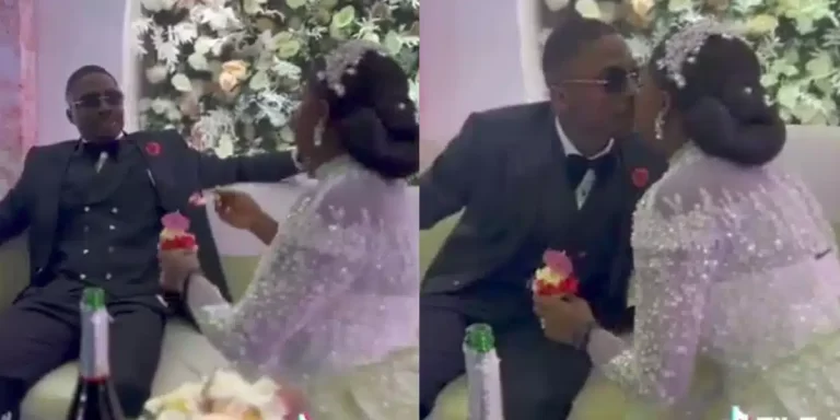 Reaction as man refuses to be fed by bride because she didn’t kneel to feed him
