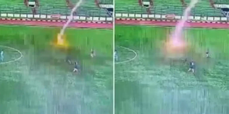 “Village people” – Moment footballer is struck by lightning and killed during a match (Video)