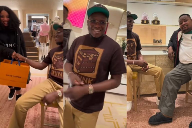 “My pastor gives to me and not the other way round” – Cubana Chief Priest says as pastor Tobi Adegboyega takes him shopping (Video)