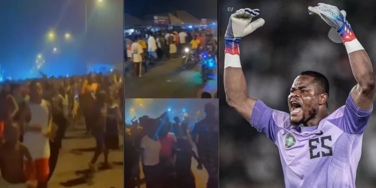 Nigerians troop to goalkeeper Stanley Nwabali’s father’s house in Rivers state after victory against South Africa (Video)